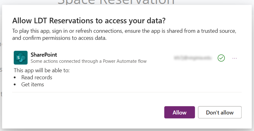 A screenshot of the Sharepoint Allow screen